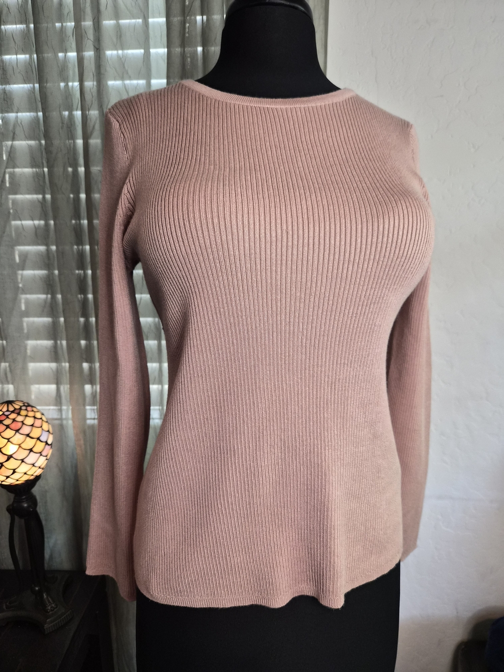 Melissa Paige Blush Pink Ribbed Knit Crew Sweater #0255